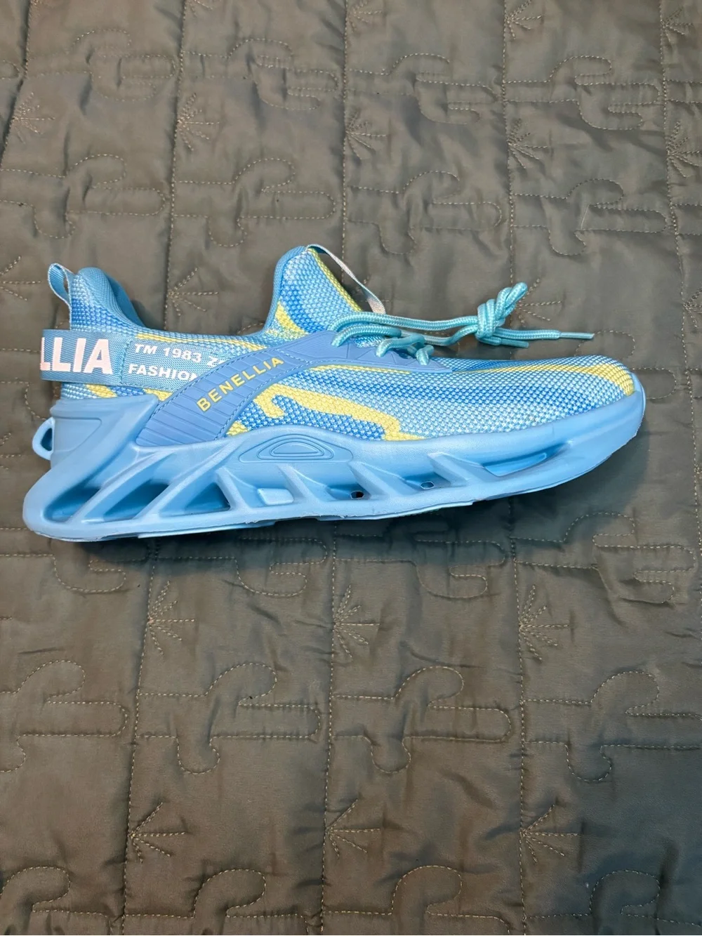 Men Benellia Light Blue Athletic Sneakers with Yellow Accents